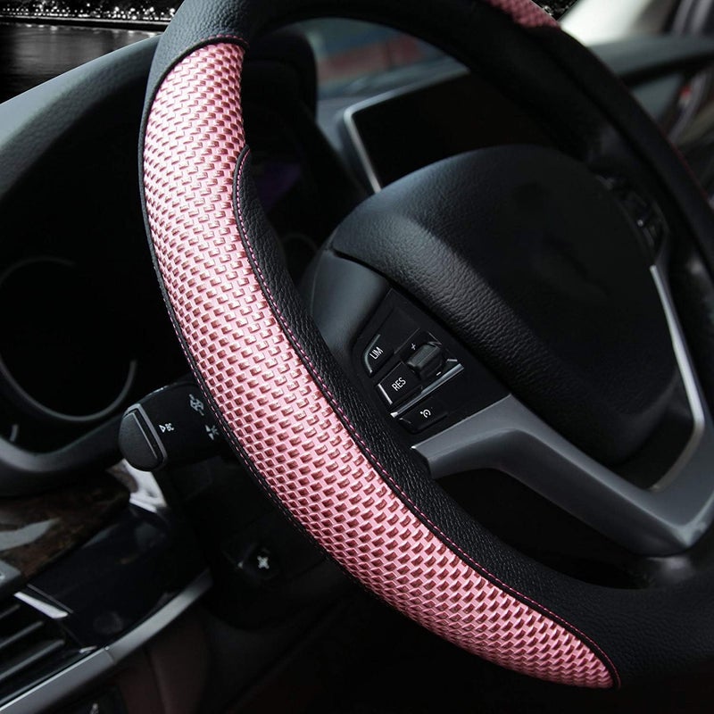 Valleycomfy Steering Wheel Cover with Microfiber Leather for Car Truck SUV 15 inch (Pink) - Image 3